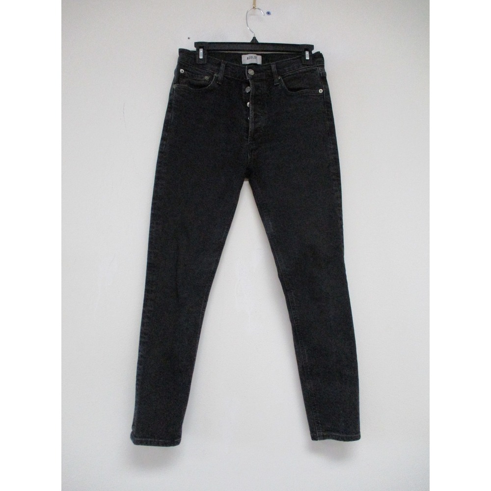 AGOLDE Jeans Women 28 Black Skinny High Rise Button Fly Faded Denim Pants